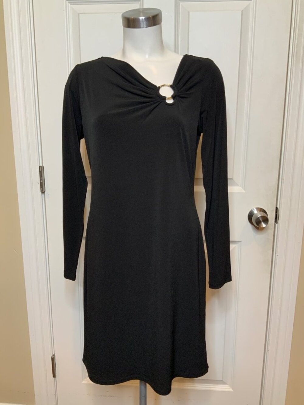 Michael Kors Black Thin Ring Cutout Long Sleeve Mini Dress, Size M